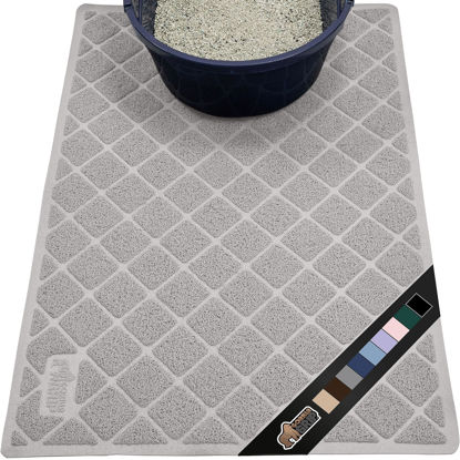 Picture of The Original Gorilla Grip Water Resistant Cat Litter Box Trapping Mat 40x28, Easy Clean, Textured Backing, Traps Mess for Cleaner Floors, Less Waste, Stays in Place for Cats, Soft on Paws, Gray