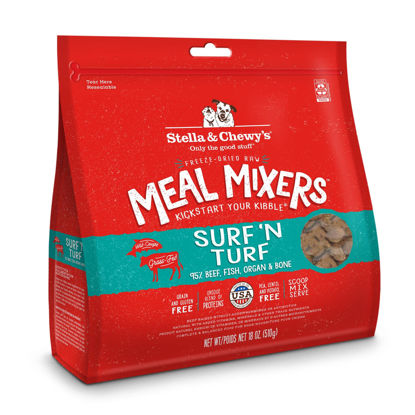 Picture of Stella & Chewy's Freeze Dried Raw Surf & Turf Meal Mixer - Dog Food Topper for Small & Large Breeds - Grain Free, Protein Rich Recipe - 18 oz Bag