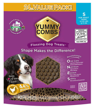 Picture of Yummy Combs Dental Treats for Dogs | Vet VOHC Approved | Yummy Dog Treats for Teeth Cleaning | Shape to Scrape Tartar | Protein Treat | Dental Dog Treats for Small Dogs (24oz, 42 Count)