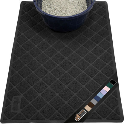 Picture of The Original Gorilla Grip Water Resistant Cat Litter Box Trapping Mat 40x28, Easy Clean, Textured Backing, Traps Mess for Cleaner Floors, Less Waste, Stays in Place for Cats, Soft on Paws, Black