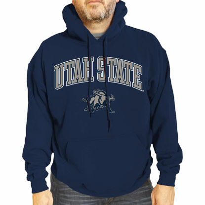 Picture of Campus Colors Adult Arch & Logo Soft Style Gameday Hooded Sweatshirt (Utah State Aggies - Blue, Small)