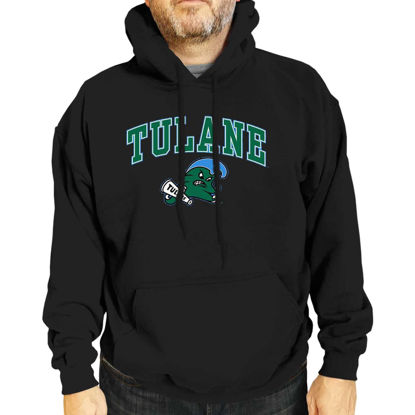 Picture of Campus Colors Adult Arch & Logo Soft Style Gameday Hooded Sweatshirt (Tulane Green Wave - Black, Small)