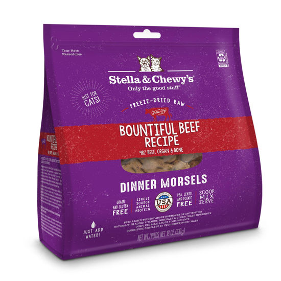 Picture of Stella & Chewy's Freeze-Dried Raw Cat Dinner Morsels - Grain Free, Protein Rich Cat & Kitten Food - Bountiful Beef Recipe - 18 oz Bag