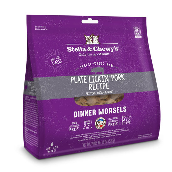 Picture of Stella & Chewy's Freeze-Dried Raw Cat Dinner Morsels - Grain Free, Protein Rich Cat & Kitten Food - Plate Lickin' Pork Recipe - 18 oz Bag