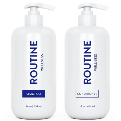 Picture of Routine Wellness Shampoo and Conditioner Set for Stronger Hair - Biotin | Color Safe | Sulfate-Free | Vegan | Clinically Tested | Nourishing Oils and Vitamins - Unscented 14oz (Pack of 2)