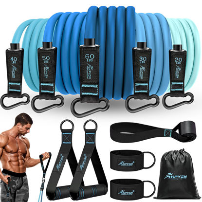 Picture of Exercise Bands with Handles, Workout Bands, Fitness Bands with Door Anchor and Ankle Straps, for Heavy Resistance Training, Physical Therapy, Shape Body, Yoga, Home Workouts Set