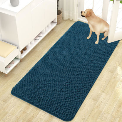 Picture of OLANLY Dog Door Mat for Muddy Paws 47x24, Absorbs Moisture and Dirt, Absorbent Non-Slip Washable Mat, Quick Dry Chenille, Mud Mat for Dogs, Entry Indoor Door Mat for Inside Floor, Atlantic Blue