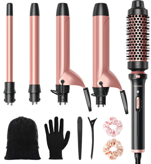 Picture of Wavytalk 5 in 1 Curling Iron,Curling Iron Set with Heated Round Brush and 4 Interchangeable Ceramic Curling Wand(0.5”-1.25"), Instant Heat Up,Dual Voltage Hair Curler