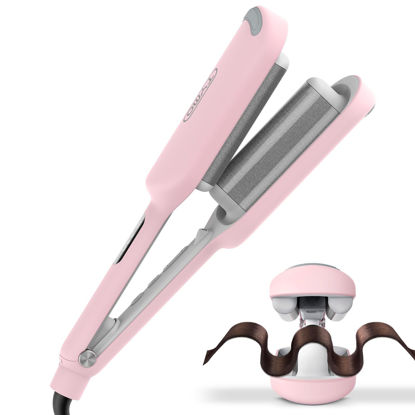 Picture of Waver Curling Iron Hair Crimper - TYMO ROVY Beach Waves Curling Wand, Ionic Deep Waver Hair Curler Tool with Ceramic 3 Barrel for Women, Dual Voltage, Anti-Scald, Easy to Use, 1.25 Inch, Pink