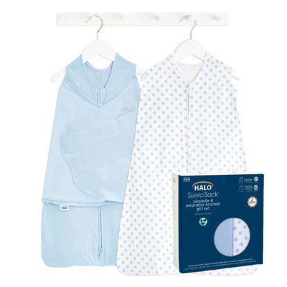 Picture of HALO Sleepsack Swaddle 3-6 Months and Wearable Blanket 6-12 Months 100% Organic Cotton 2-Piece Gift Set with Box, TOG 1.5, Chambray