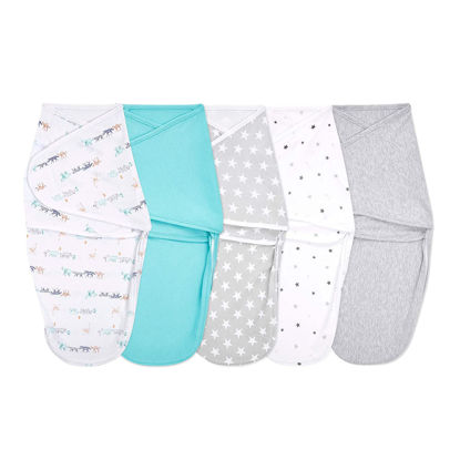 Picture of aden + anais, Cotton Knit Baby Wrap, Newborn Wearable Swaddle Blanket, 5 Pack, Starlit, 0-3 Months