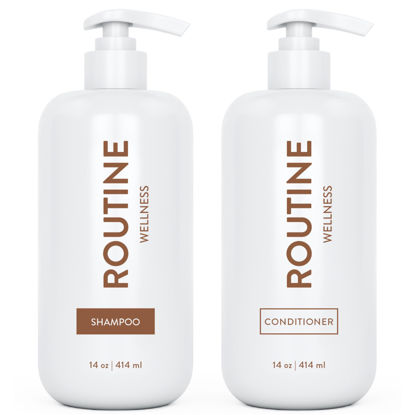 Picture of Routine Wellness Shampoo and Conditioner Set for Stronger Hair - Biotin | Color Safe | Sulfate-Free | Vegan | Clinically Tested | Nourishing Oils and Vitamins - Basil & Avocado 14oz (Pack of 2)