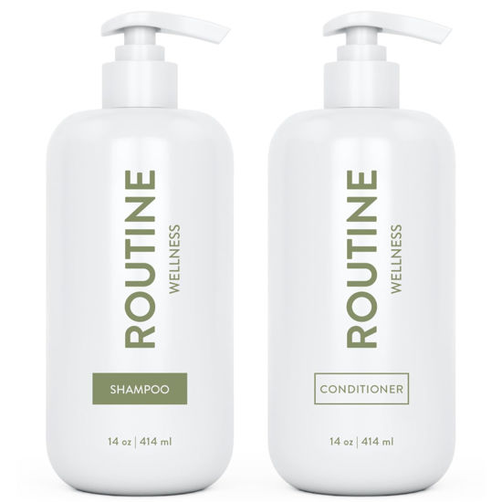 Picture of Routine Wellness Shampoo and Conditioner Set for Stronger Hair - Biotin | Color Safe | Sulfate-Free | Vegan | Clinically Tested | Nourishing Oils and Vitamins - Sage & Bergamot 14oz (Pack of 2)