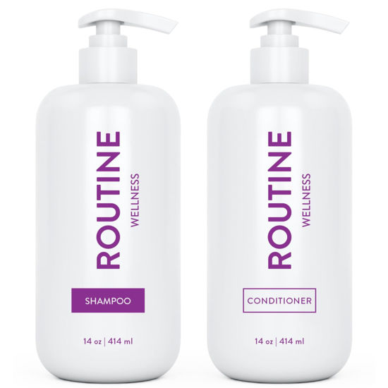 Picture of Routine Wellness Shampoo and Conditioner Set for Stronger Hair - Vegan, Clinically Tested Biotin Shampoo with Nourishing Oils and Vitamins - Rose Hips 14oz (Pack of 2)