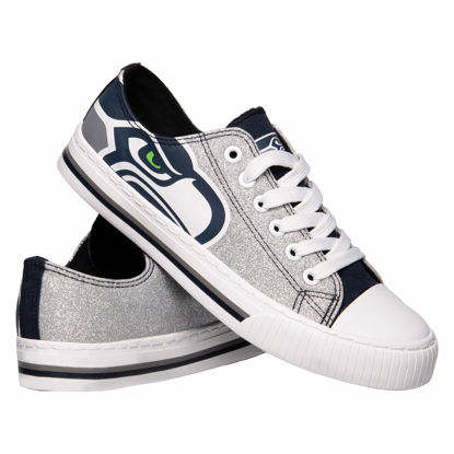 Picture of FOCO Seattle Seahawks NFL Womens Glitter Low Top Canvas Shoes - 8