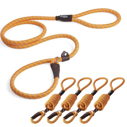 Picture of Fida Durable Slip Lead Dog Leash Bulk Pack of 5, Heavy Duty 1/2" x 6 FT Comfortable Strong Rope Slip Leash for Large, Medium Dogs No Pulling Pet Training Leash with Highly Reflective (Orange)