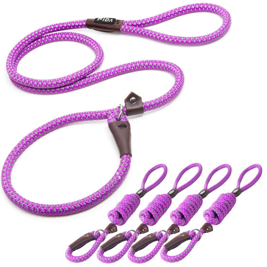 Picture of Fida Durable Slip Lead Dog Leash Bulk Pack of 5, Heavy Duty 1/2" x 6 FT Comfortable Strong Rope Slip Leash for Large, Medium Dogs No Pull Pet Training Leash with Highly Reflective, Purple