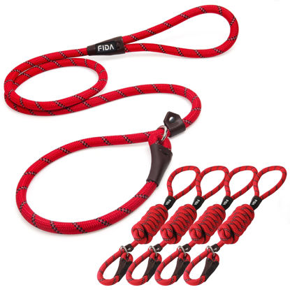 Picture of Fida Durable Slip Lead Dog Leash Bulk Pack of 5, Heavy Duty 1/2" x 6 FT Comfortable Strong Rope Slip Leash for Large, Medium & Small Dogs No Pulling Pet Training Leash with Highly Reflective (Red)