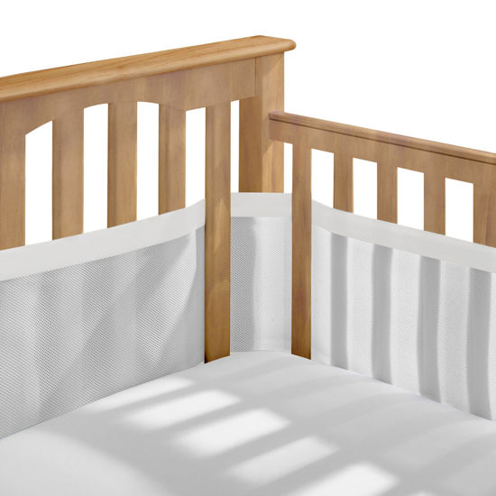 Picture of BreathableBaby Breathable Mesh Liner for Full-Size Cribs, Deluxe 4mm Mesh, White Mist (Size 4FS Covers 3 or 4 Sides)