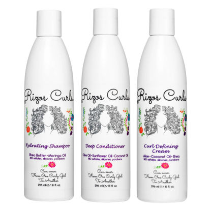 Picture of Rizos Curls Trio Bundle, Hydrating Shampoo & Deep Conditioner & Curl Cream Bundle, Gently Cleanse and Hydrate Curly Hair, Style & Define Curls for Frizz Free Volume, For All Curl Patterns 2a - 4c