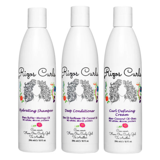 Picture of Rizos Curls Trio Bundle, Hydrating Shampoo & Deep Conditioner & Curl Cream Bundle, Gently Cleanse and Hydrate Curly Hair, Style & Define Curls for Frizz Free Volume, For All Curl Patterns 2a - 4c