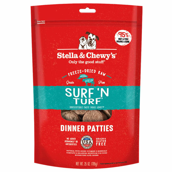 Picture of Stella & Chewy's Freeze Dried Raw Dinner Patties - Grain Free Dog Food, Protein Rich Surf ‘N Turf Salmon & Beef Recipe - 25 oz Bag