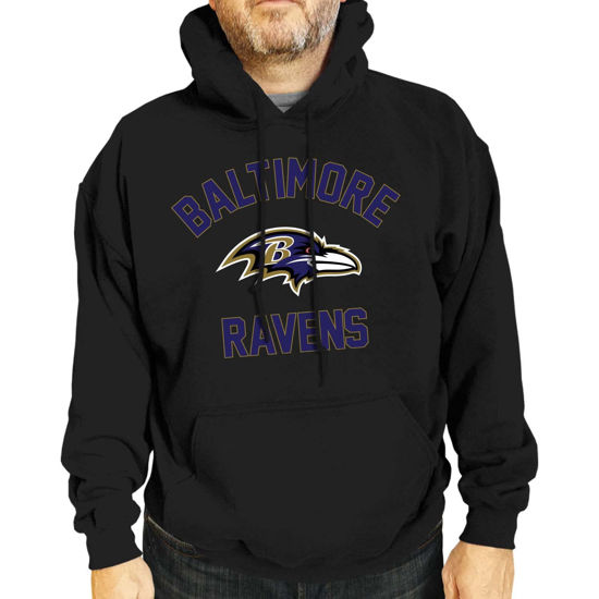 Picture of Team Fan Apparel NFL Adult Gameday Hooded Sweatshirt - Poly Fleece Cotton Blend - Stay Warm and Represent Your Team in Style (Baltimore Ravens - Black, Adult X-Large)