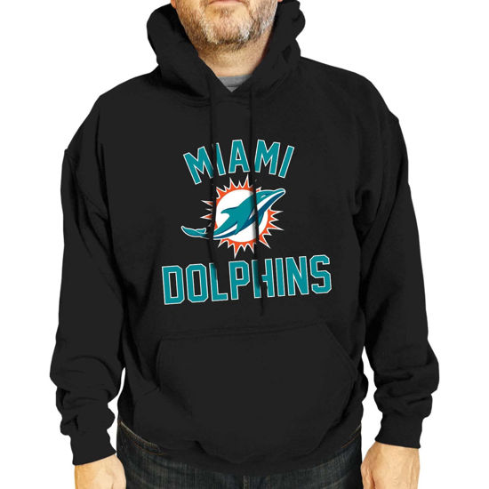 Picture of Team Fan Apparel NFL Adult Gameday Hooded Sweatshirt - Poly Fleece Cotton Blend - Stay Warm and Represent Your Team in Style (Miami Dolphins - Black, Adult Large)