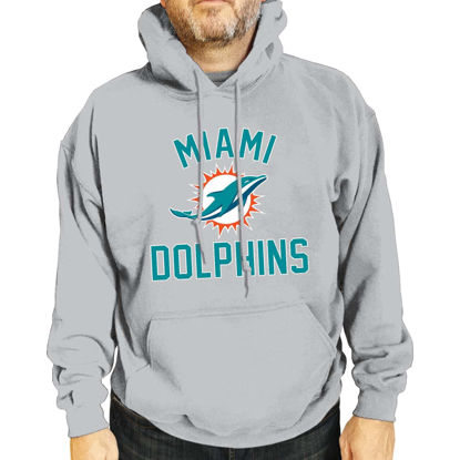 Picture of Team Fan Apparel NFL Adult Gameday Hooded Sweatshirt - Poly Fleece Cotton Blend - Stay Warm and Represent Your Team in Style (Miami Dolphins - Gray, Adult XX-Large)