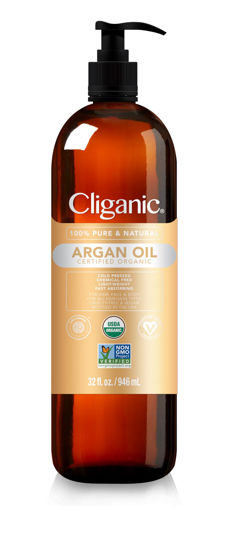 Picture of Cliganic Organic Argan Oil for Hair, Face & Skin (Bulk, 32oz with Pump) - 100% Pure, Cold Pressed