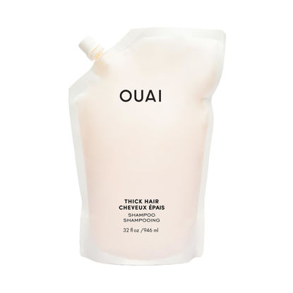 Picture of OUAI Thick Shampoo Refill - Moisturizing Shampoo with Keratin, Marshmallow Root, Shea Butter & Avocado Oil for Thick Hair - Strengthens & Hydrates - Paraben, Phthalate, Sulfate Free Shampoo - 32 oz