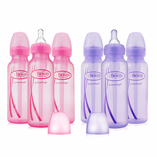 Picture of Dr. Brown's Girls' 8 oz. Bottles - 3 (8 oz.) Lavender - 3 (8 oz.) Pink … (6 Pack Options Bottles)