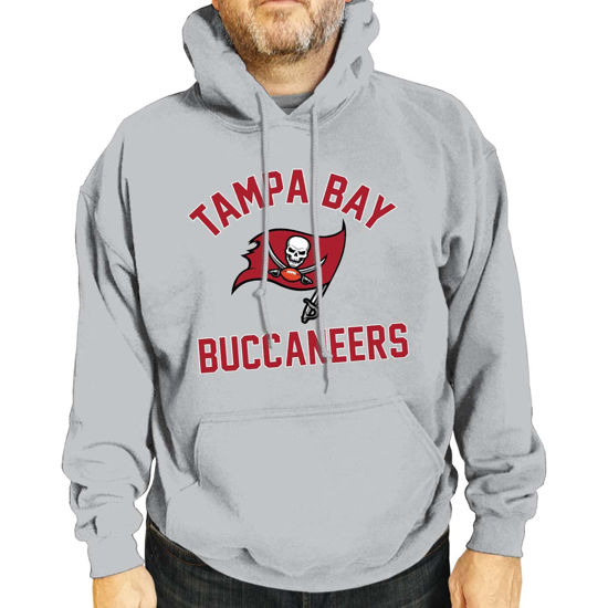 Picture of Team Fan Apparel NFL Adult Gameday Hooded Sweatshirt - Poly Fleece Cotton Blend - Stay Warm and Represent Your Team in Style (Tampa Bay Buccaneers - Gray, Adult Small)