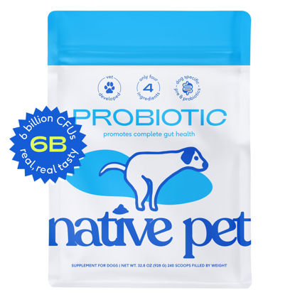 Picture of Native Pet Probiotic for Dogs - Vet Created Powder Digestive Issues Dog Probiotics + Prebiotic Bone Broth 232 Gram 6 Billion CFU - Dog Supplies - Powder Prebiotics and Probiotics Dogs Love! (32.8 oz)