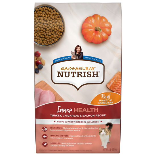 Picture of Rachael Ray Nutrish Inner Health Premium Natural Dry Cat Food with Added Vitamins, Minerals & Other Nutrients, Turkey with Chickpeas & Salmon Recipe, 3 Pounds