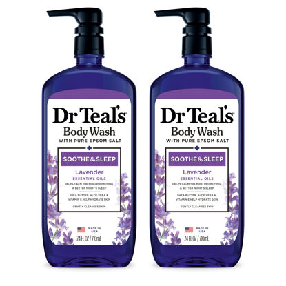 Picture of Dr Teal's Body Wash with Pure Epsom Salt, Soothe & Sleep with Lavender, 24 fl oz (Pack of 2) (Packaging May Vary)