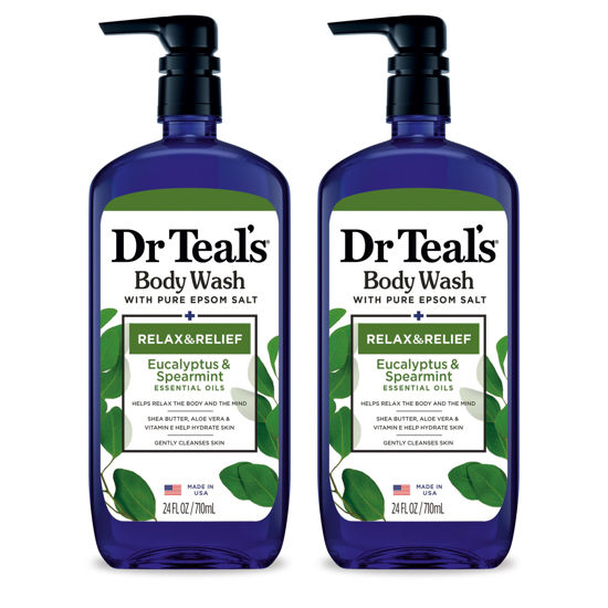 Picture of Dr Teal's Body Wash with Pure Epsom Salt, Relax & Relief with Eucalyptus & Spearmint, 24 fl oz (Pack of 2) (Packaging May Vary)