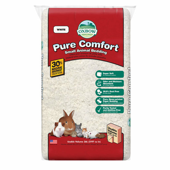 Picture of Oxbow Pure Comfort Small Animal Bedding - Odor & Moisture Absorbent, Dust-Free Bedding for Small Animals, White, 36 Liter Bag, 15.0" L x 8.7" W x 3.5" Th