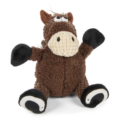 Picture of goDog Checkers Sitting Horse Squeaky Plush Dog Toy, Chew Guard Technology - Brown, Small