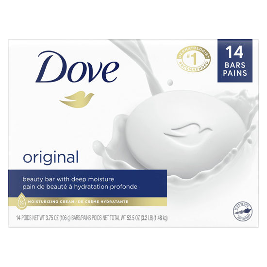 Picture of Dove Beauty Bar Gentle Skin Cleanser Moisturizing for Gentle Soft Skin Care Original Made With 1/4 Moisturizing Cream 3.75 oz, 14 Bars