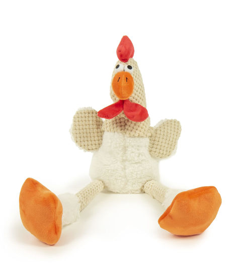 Picture of goDog Checkers Skinny Rooster Squeaky Plush Dog Toy, Chew Guard Technology - White, Large