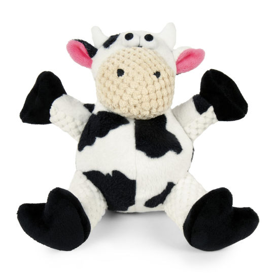 Picture of goDog Checkers Sitting Cow Squeaky Plush Dog Toy, Chew Guard Technology - White, Small