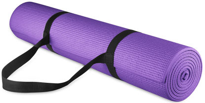 Picture of Signature Fitness All-Purpose 1/4-Inch High Density Anti-Tear Exercise Yoga Mat with Carrying Strap, Purple