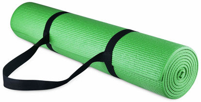 Picture of Signature Fitness All-Purpose 1/4-Inch High Density Anti-Tear Exercise Yoga Mat with Carrying Strap, Green