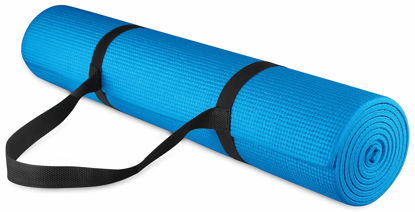 Picture of Signature Fitness All-Purpose 1/4-Inch High Density Anti-Tear Exercise Yoga Mat with Carrying Strap, Blue