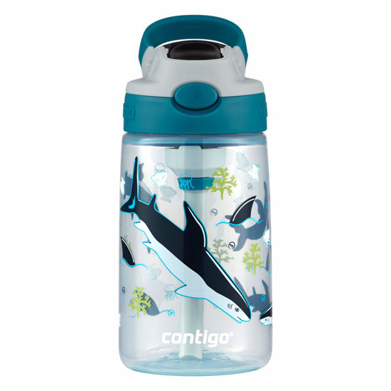 Picture of Contigo Kids Straw Water Bottle with AUTOSPOUT Lid, 14oz., White Sharks