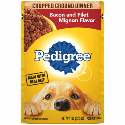 Picture of PEDIGREE CHOPPED GROUND DINNER Adult Soft Wet Dog Food, Bacon and Filet Mignon Flavor, 3.5 oz Pouches, 16 Pack