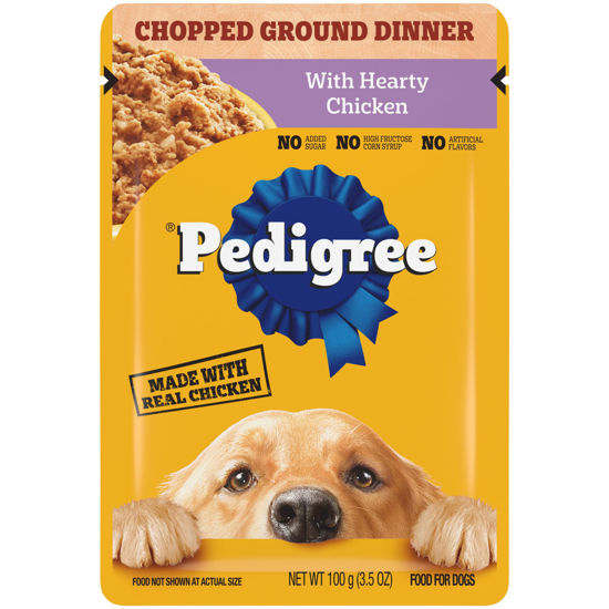 Picture of PEDIGREE CHOPPED GROUND DINNER Adult Soft Wet Dog Food With Hearty Chicken, 3.5 oz Pouches, 16 Pack