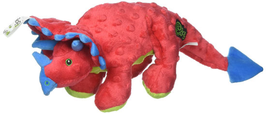 Picture of goDog Dinos Frills Squeaky Plush Dog Toy, Chew Guard Technology - Red, Large