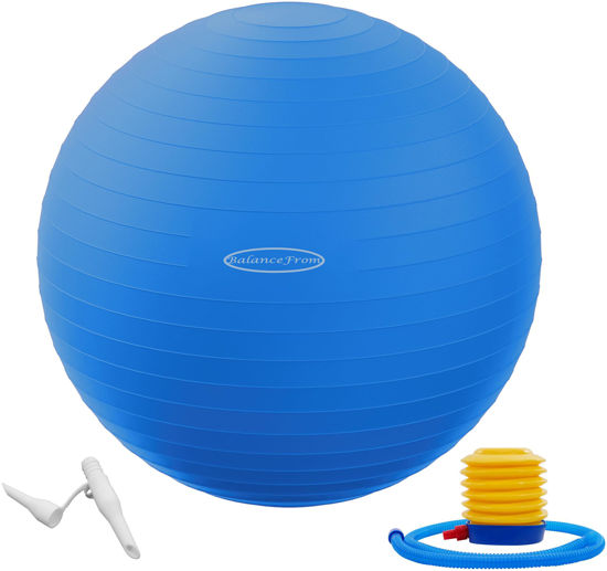 Picture of Signature Fitness Anti-Burst and Slip Resistant Exercise Ball Yoga Ball Fitness Ball Birthing Ball with Quick Pump, 2,000-Pound Capacity, Blue, 34-inch, XLL